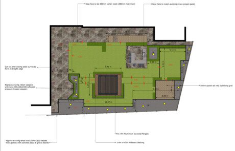 Garden design drawing from an aerial perspective.