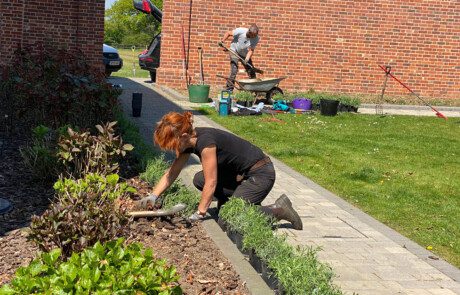 The-Essex-Garden-Co-Maintenance-team Garden maintenance team looking after flower beds.