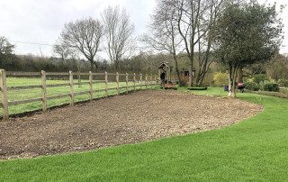 Early stages of large border area prepared and ready for planting. Border designed and landscaped by the Essex Garden Co.