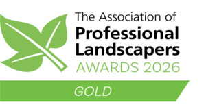 APL Gold award accreditation for Hutton Mount project. Gold winners for outdoor living and project value, £175-£250.