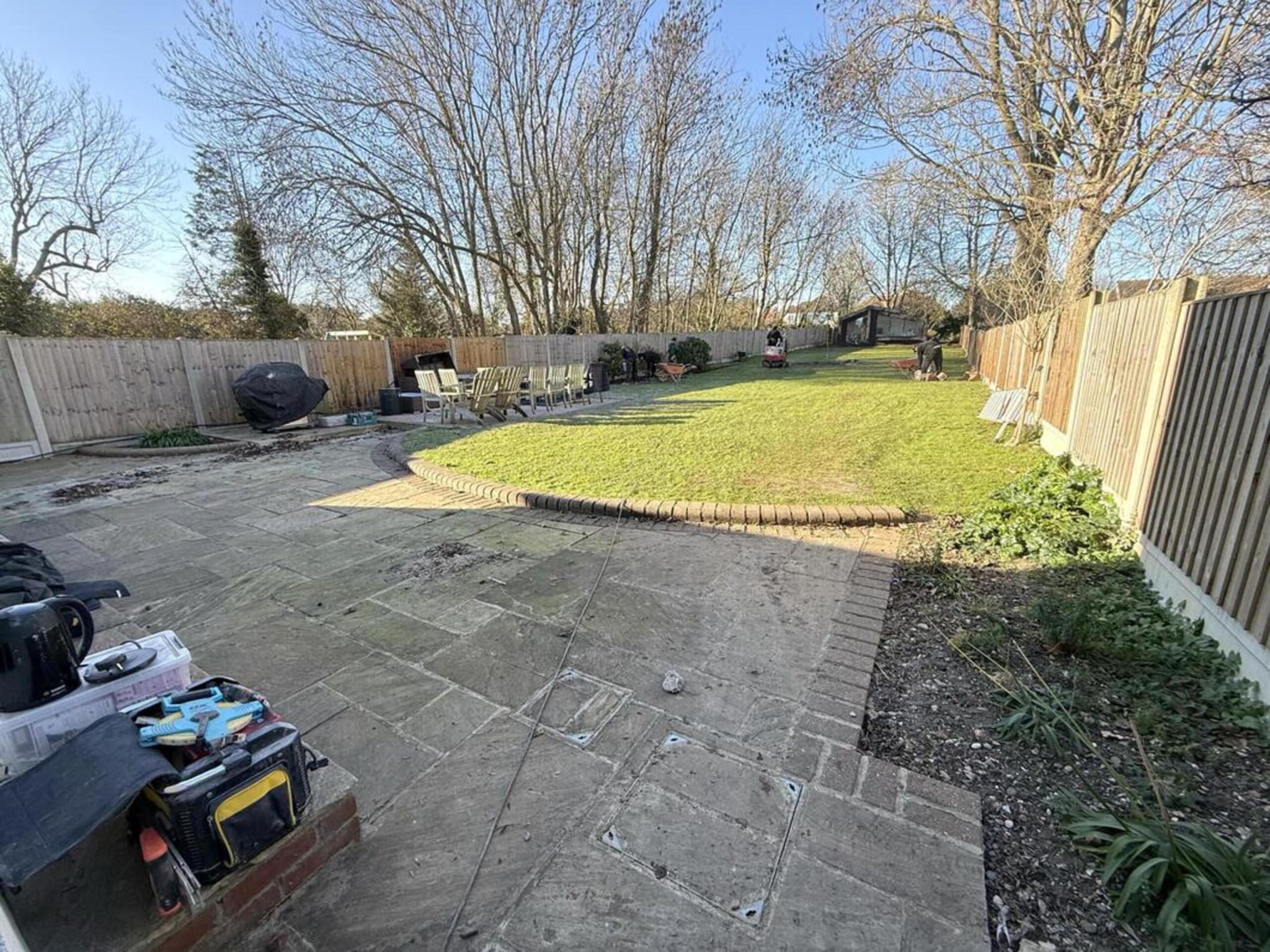 Large, open garden in Hall Lane, Upminster, Essex. Image showing conditions before The Essex Garden Company begin their garden transformation.